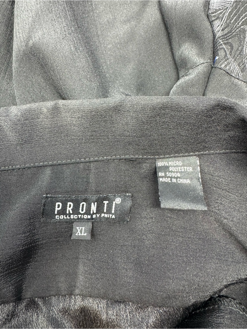 Pronti Collection by Phita Button Up Shirt Sz XL Black/Silver Geometric Poly J6 - Picture 3 of 4
